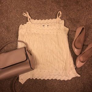 Ashley Stewart Cream Fringe Top Sz 4x